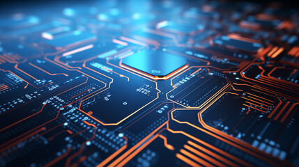 Orange and blue technology background circuit board.