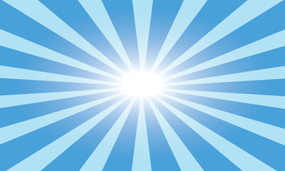 Sun ray vector background. Radial beam sunrise or sunset light retro design illustration. Light sunburst glowing background. pop art background