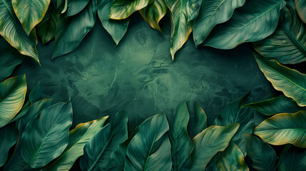 Dark green tropical leaf foliage creating an abstract pattern in nature's background