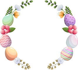 Easter wreath with flowers and eggs for greeting card