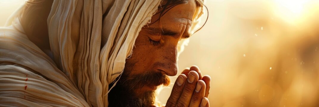 A solemn moment of Jesus deep in prayer