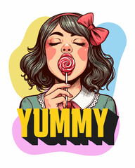 Sweet Lollipop Girl Vector Art, Illustration and Graphic