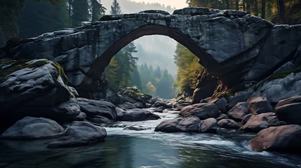  Find an image of stones forming a natural bridge over a mountain stream. © Muhammad