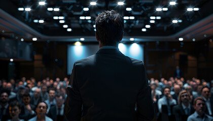 Speaker at business conference hall
