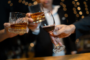 Celebrate whiskey on a friendly party in  restaurant