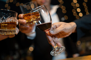 Celebrate whiskey on a friendly party in  restaurant