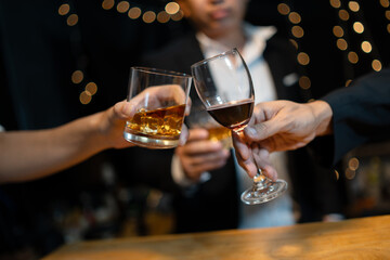 Celebrate whiskey on a friendly party in  restaurant