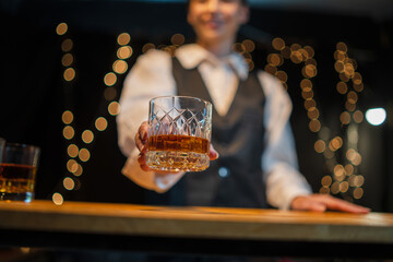 Celebrate whiskey on a friendly party in  restaurant