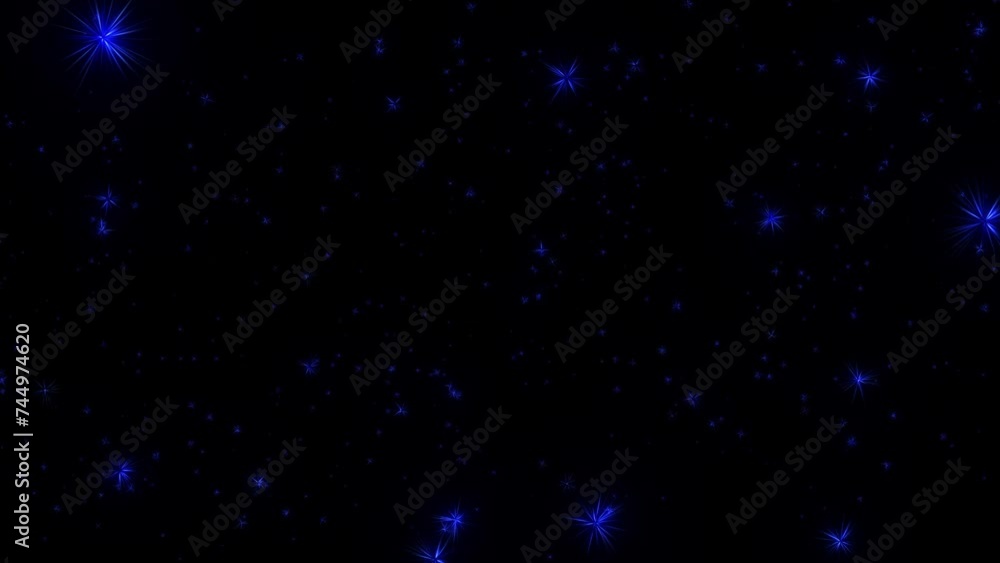 Poster loop of shinny glow blue stars particles animation on black abstract background. graphic motion over