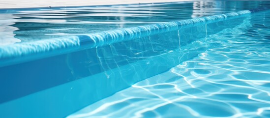 Fototapeta na wymiar Closeup of stairs with blue swimming pool
