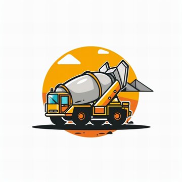 Flat vector logo of a construction concrete mixer 