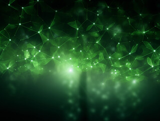 Beautiful green background with leaves connected by a digital grid, space for text, logos or inscriptions. 