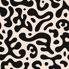 Abstract seamless pattern with  liquid organic shapes. Black wavy bubbles and drops in trendy y2k style. Vector illustration
