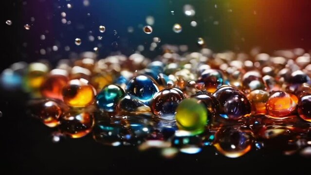 スペクトルの色を反射し穏やかに弾む透明で柔らかい球体　generative ai