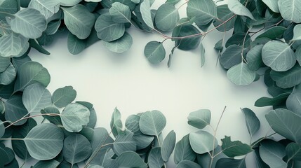 Botanical Elegance, Frame of Herbal Eucalyptus Leaves, Creating a Fresh and Invigorating Natural Composition