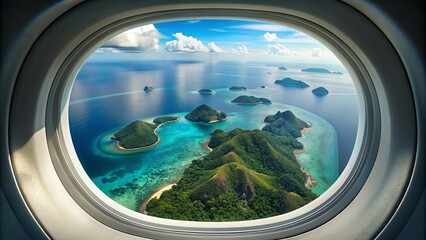 View of tropical islands from within plane