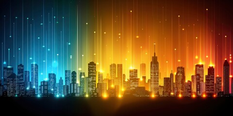Glowing Cityscape, Neon Skyline Wallpaper