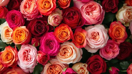 Obraz premium Bouquet of beautiful flowers. Floral background. Wallpaper or greeting card. Colorful roses background