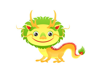 Cartoon chinese dragon baby isolated on white. Bright funny character in children's style. Zodiac sign dragon. Horoscope for kid.Vector simple illustration.