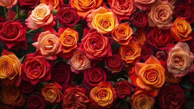 Bouquet of beautiful flowers. Floral background. Wallpaper or greeting card. Colorful roses background