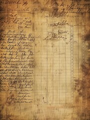 Antique Ledger Texture, Weathered with Faded Writing and Tabulations, Evoking Vintage Charm for Junk Journal Backgrounds