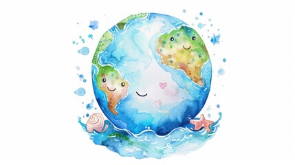 Watercolor hand painted planet Earth isolated on white background