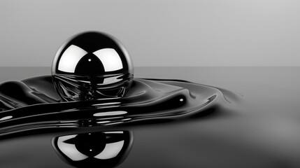 abstract background silver ball falling into black liquid, creative liquid splash wallpaper, website homepage backdrop