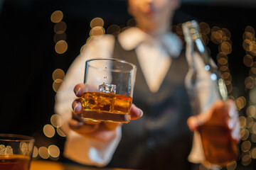 Celebrate whiskey on a friendly party in  restaurant