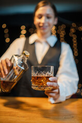 Celebrate whiskey on a friendly party in  restaurant