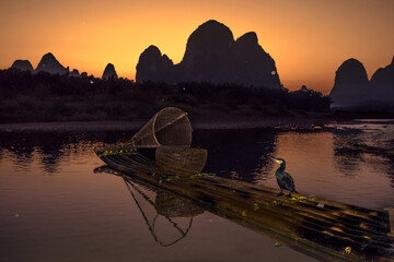 Scenery along the Li River at dusk