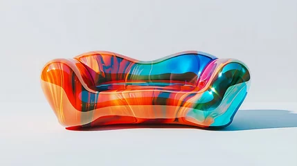 Selbstklebende Fototapeten sunlit radiance: the couch that shines in neon brilliance © ArtisticALLY