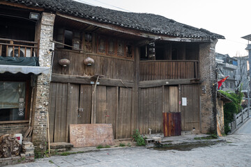 The exterior of an old Chinese wooden house