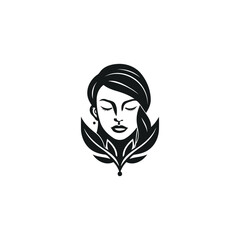 Beautiful women and leaves logo design vector template	