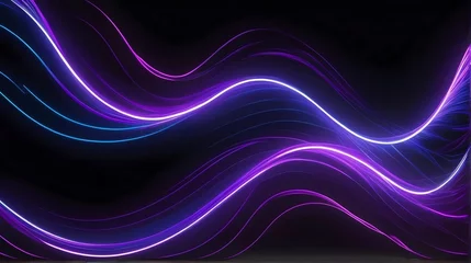 Foto op Canvas 3d, colorful neon line wave glowing in dark, modern simple wallpaper, liquid shapes abstract background , Big Neon Wave Background .  © Chroma