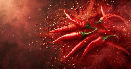 A Table Display Radiating with Red Peppers and Chili Powder
