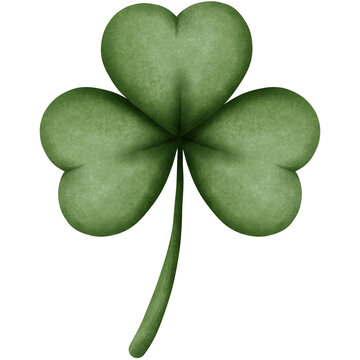 Watercolor lucky clover leaf clipart, St Patrick's Day illustration.