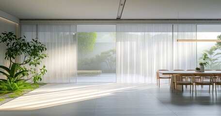 White Folding Reeded Glass Partition Seamlessly Integrates with Kitchen and Dining Room Aesthetics