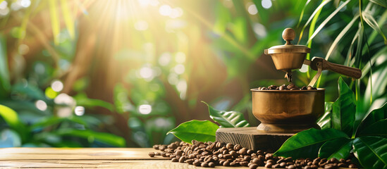 coffee classic grinder and coffee beans concept background