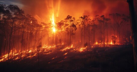 The Alarming Escalation of Bushfire Incidents as a Reflection of Climate Change Issues - obrazy, fototapety, plakaty