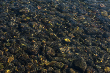 Clear river water and pebbles