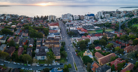 Panoramic aerial drone view of Cronulla in the Sutherland Shire, South Sydney, NSW Australia during...