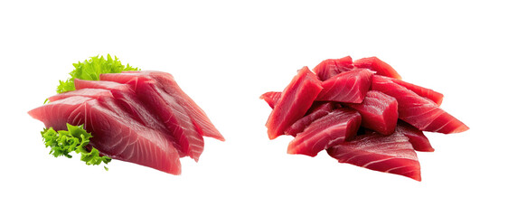 Tuna sashimi isolated on transparent background. Raw tuna fish