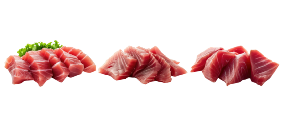 Tuna sashimi isolated on transparent background. Raw tuna fish