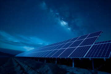 photovoltaic solar panels at starry summer night