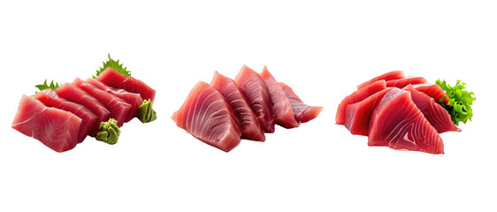 Tuna sashimi isolated on transparent background. Raw tuna fish