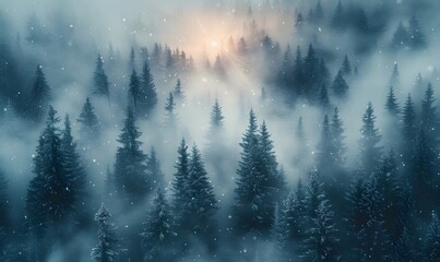 Fototapeta na wymiar Beautiful nature landscape with mountains and pine tree, in winter, generated by AI