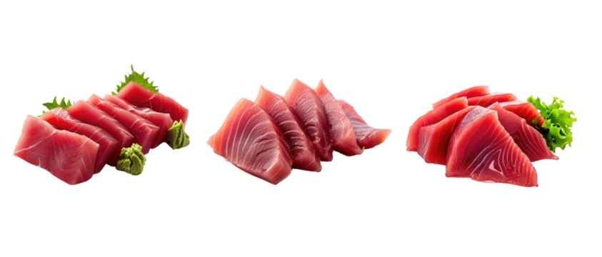 Tuna sashimi isolated on transparent background. Raw tuna fish