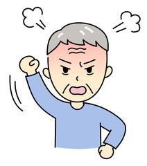 拳を振り上げて怒っているおじいさん