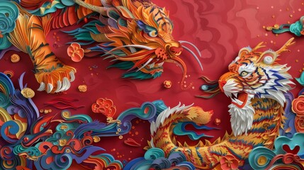 Fototapeta premium Dragon,The paper cutting. The Chinese Zodiac.