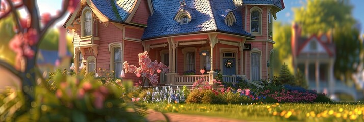 Fototapeta premium Residential house in modern 3D animation style